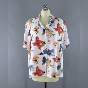 vintage Bon Worth US States novelty print short sleeve button-down shirt